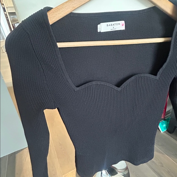 Aritzia Babaton Sculpt Knit Sweetheart Neck Long Sleeve Top Black Size S - Picture 12 of 13